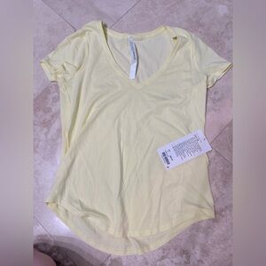 lululemon athletica Light Yellow V-Neck Short Sleeve Top